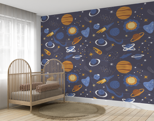 Create a Magical Space-Themed Bedroom with Kids Wallpaper