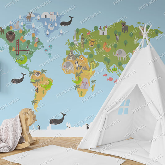 World Map Wallpaper for Playrooms & Studies
