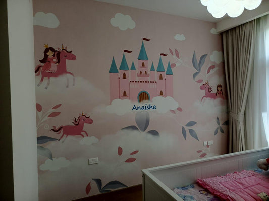 Kids Wallpaper Dubai Nursery Pink Castle Princess