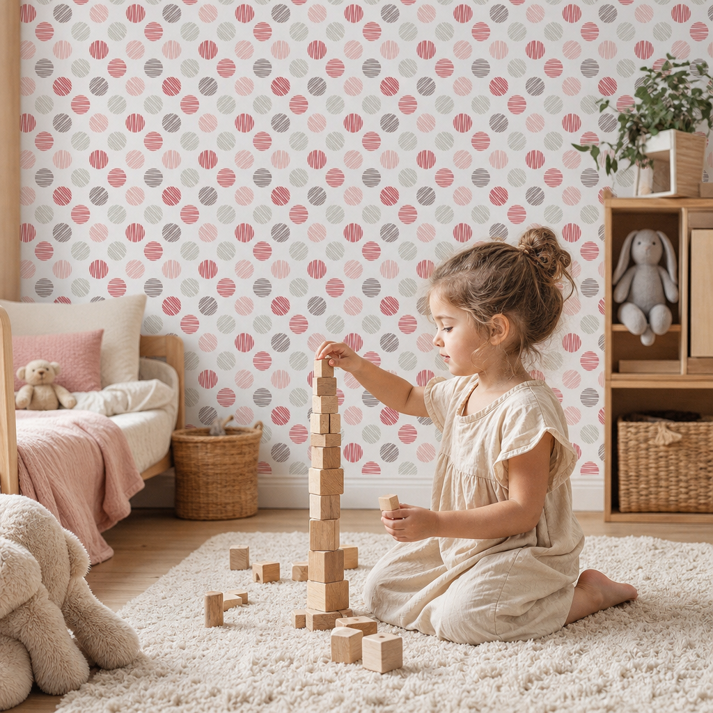 Pink Playful Dots kids room mockup