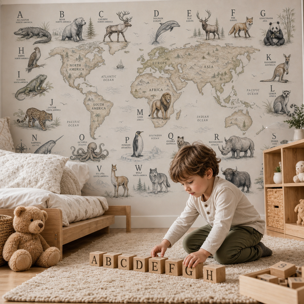 Alphabet World Map - Pencil kids room mockup