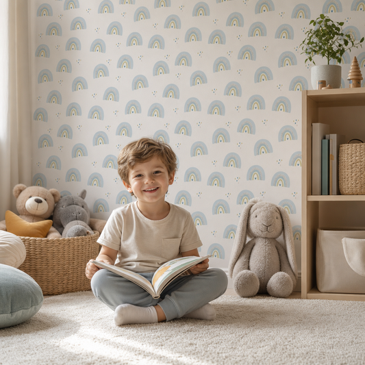 Blue rainbows kids room mockup