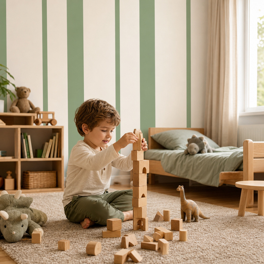 Sage Stripe Rhythm kids room mockup