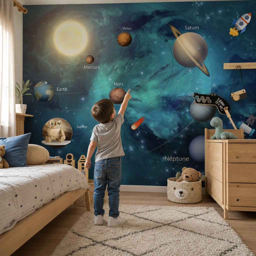 Solar system kids room mockup