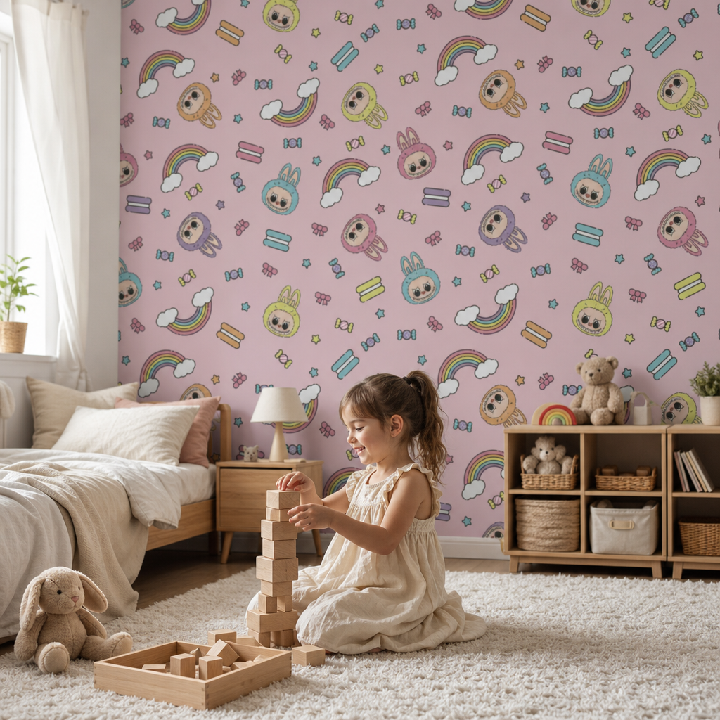 Labubu Drop - Pink kids room mockup