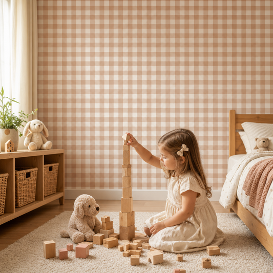 Terracotta Gingham kids room mockup