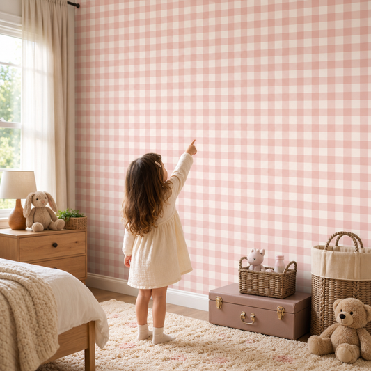 Pink Gingham kids room mockup