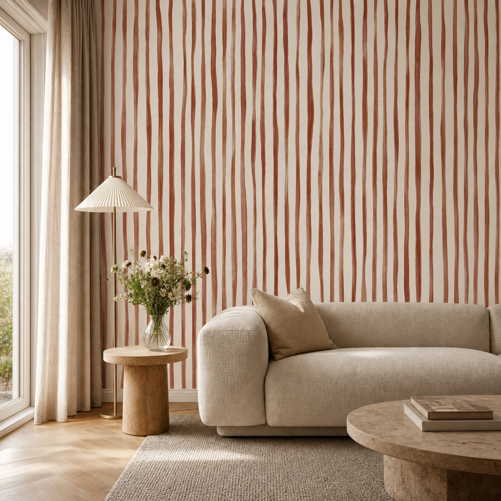 Red Stripe Handdrawn living room mockup