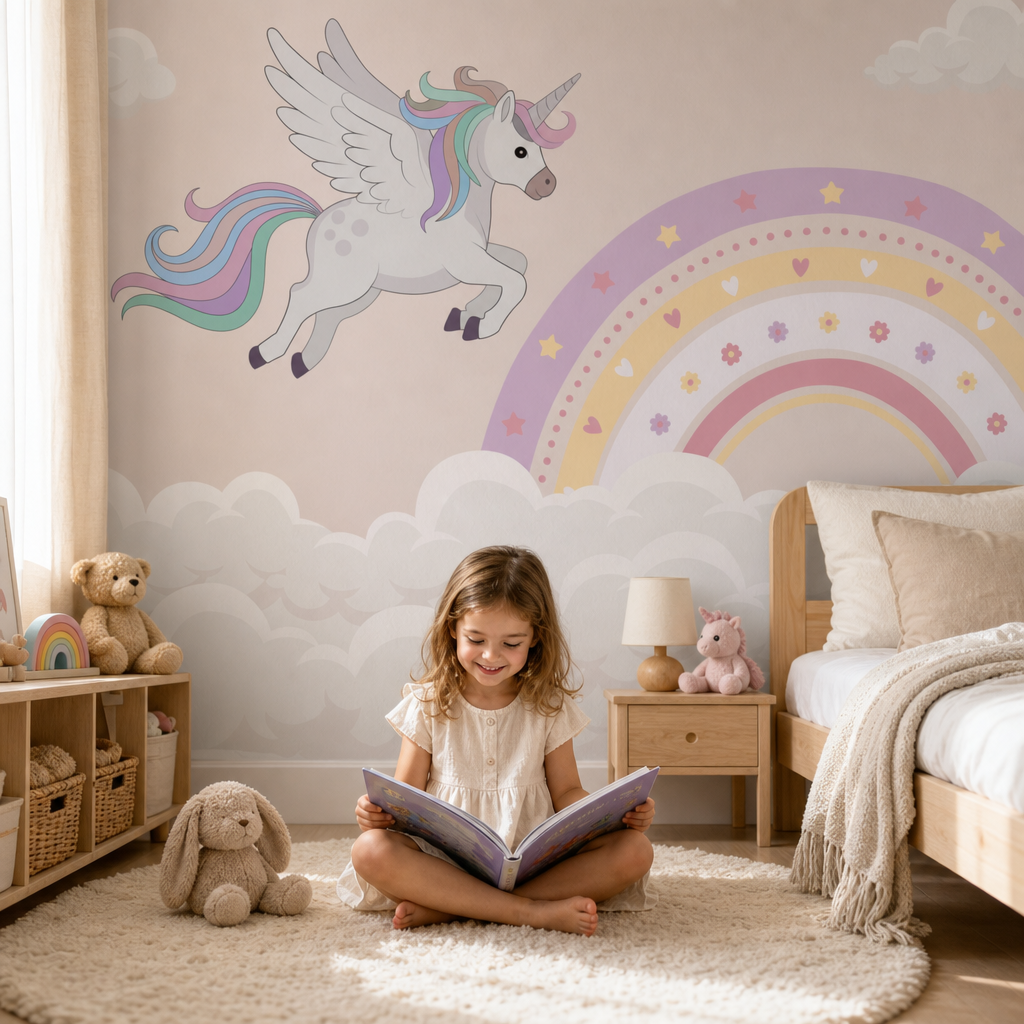 Unicorn over Rainbow kids room mockup