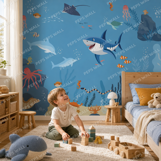 Underwater kids room mockup