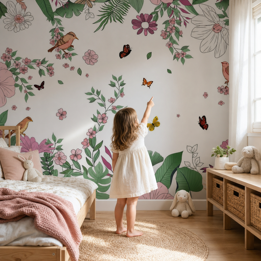 Pink Floral Spring kids room mockup