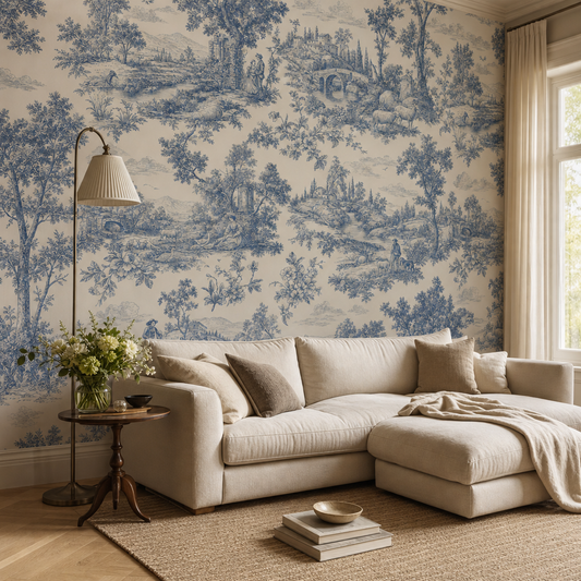 French Toile living room mockup