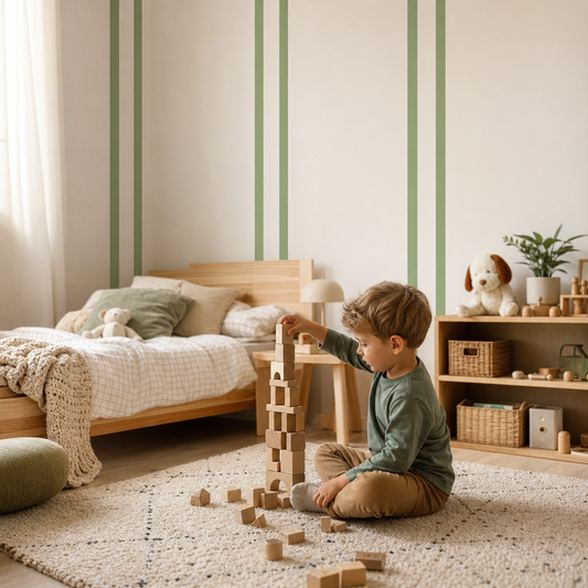 Sage Stripe Banker kids room mockup