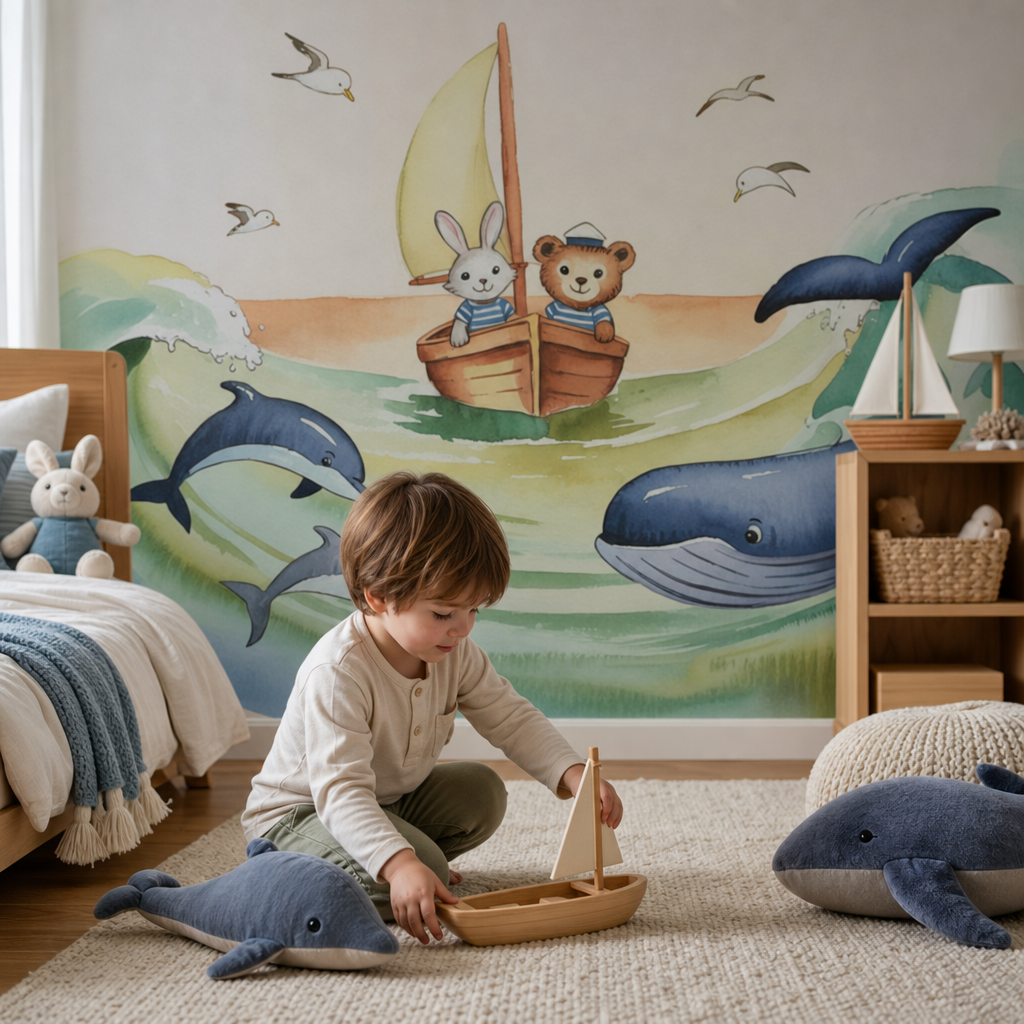Little Sailors & Sea Friends kids room mockup
