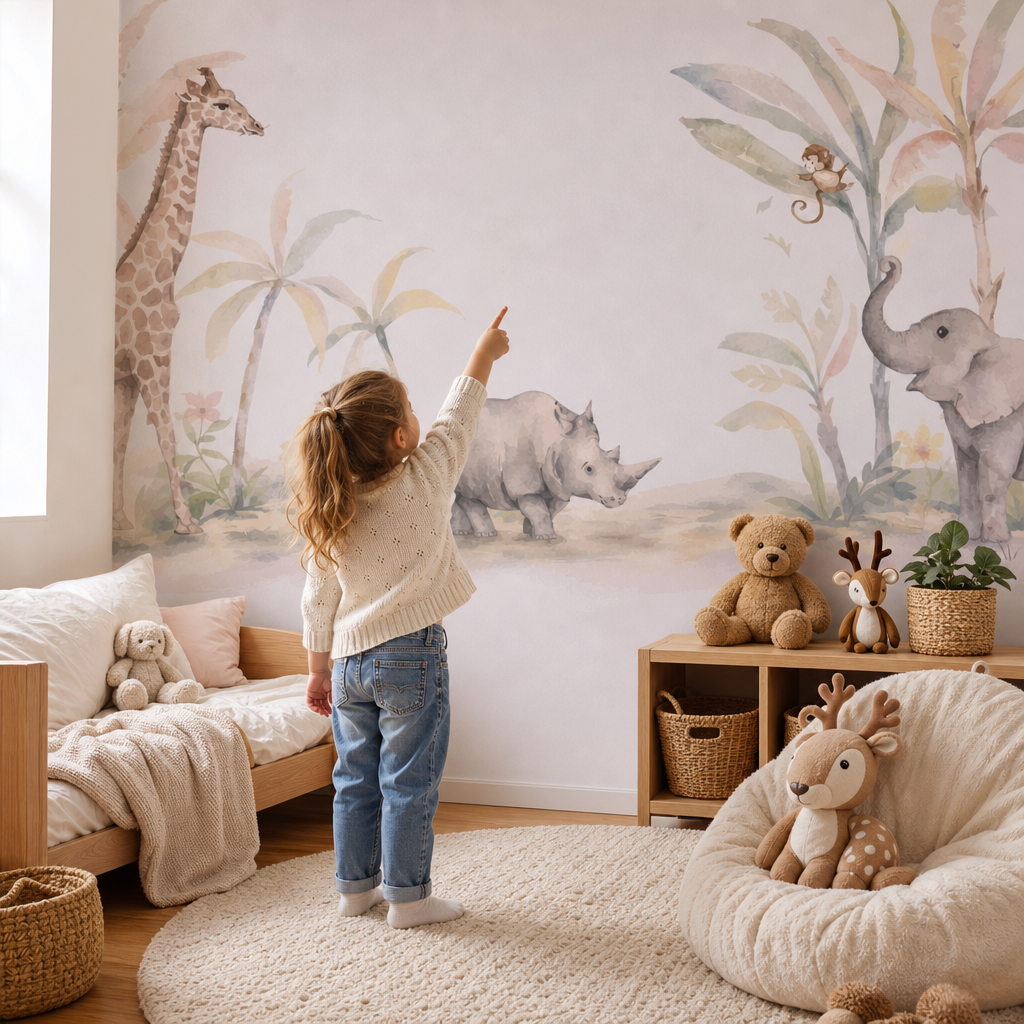 Cute Watercolor Safari kids room mockup