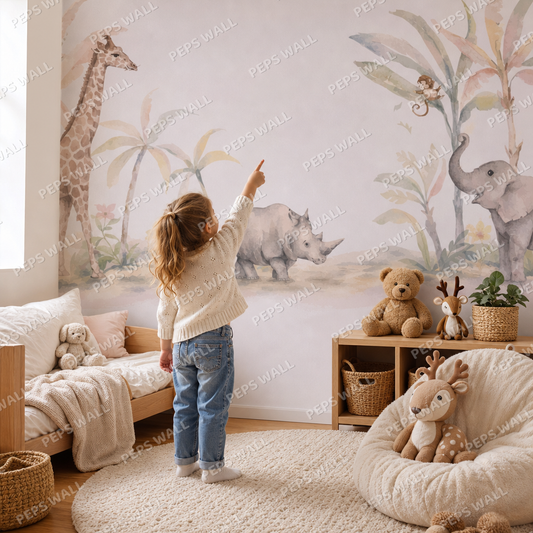Cute Watercolor Safari kids room mockup