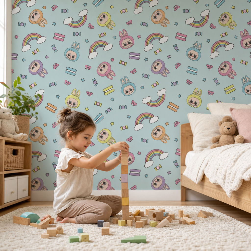 Labubu Drop - Blue kids room mockup