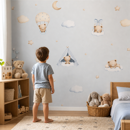 Teddy on Clouds - Blue kids room mockup