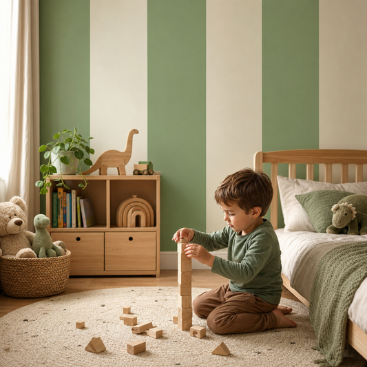 Sage Stripe Cabana kids room mockup