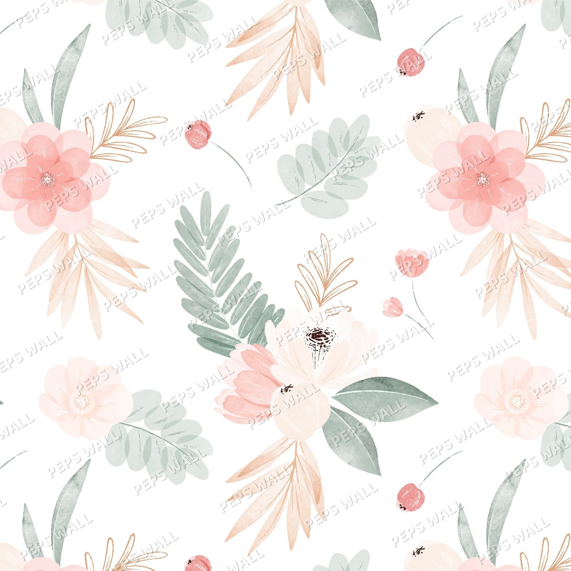 Watercolor flowers — neutral wallpaper mural, Peps Wall Dubai