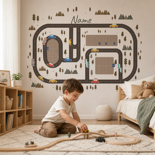 Car Route - Brown kids room mockup
