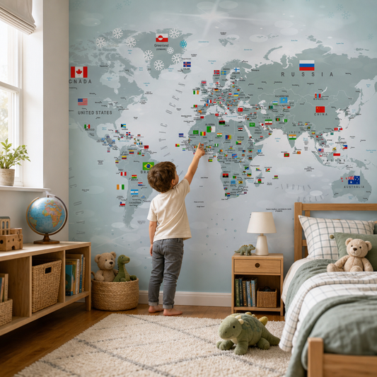World Map with Flags kids room mockup