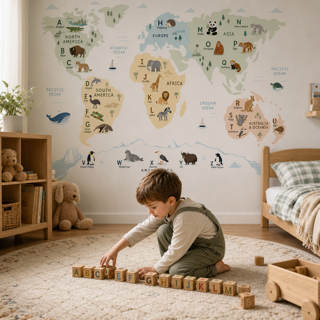 Alphabet World Map - Minimalist kids room mockup