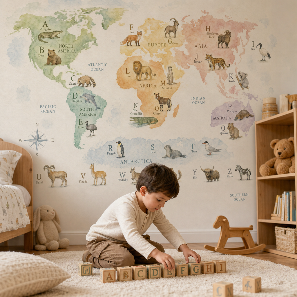 Alphabet World Map - Watercolor kids room mockup