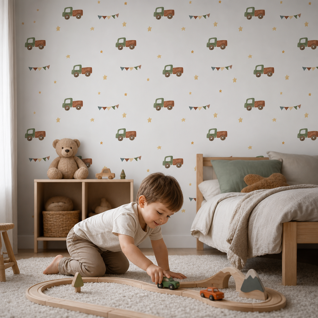 Cute Trucks kids room mockup