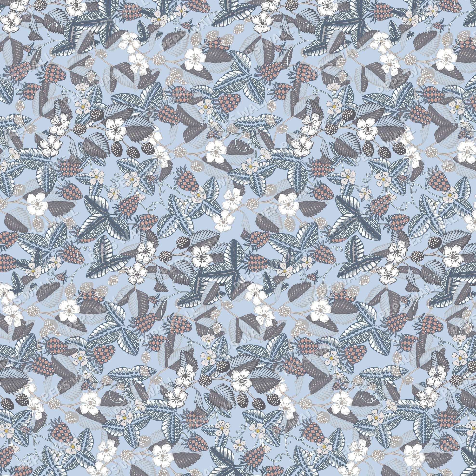 Blue flowers — neutral wallpaper mural, Peps Wall Dubai