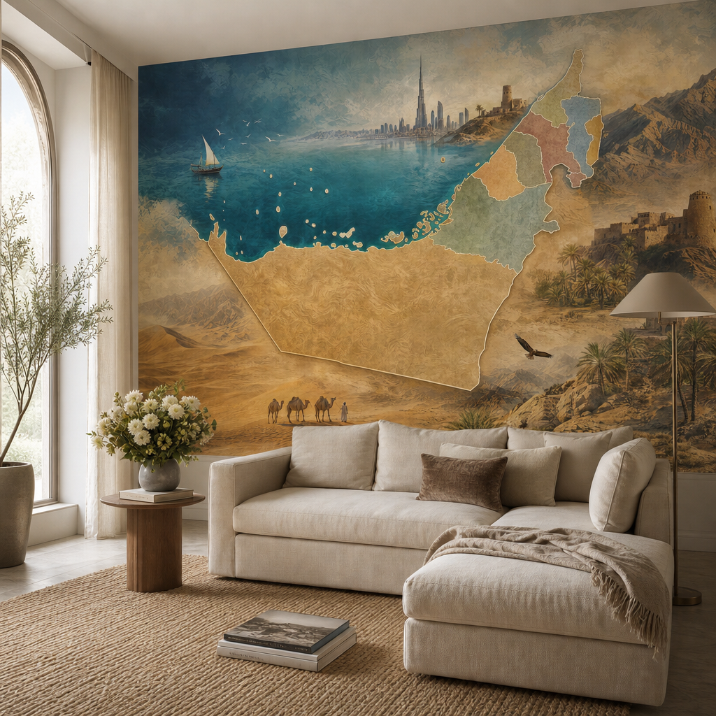 UAE Heritage Map living room mockup