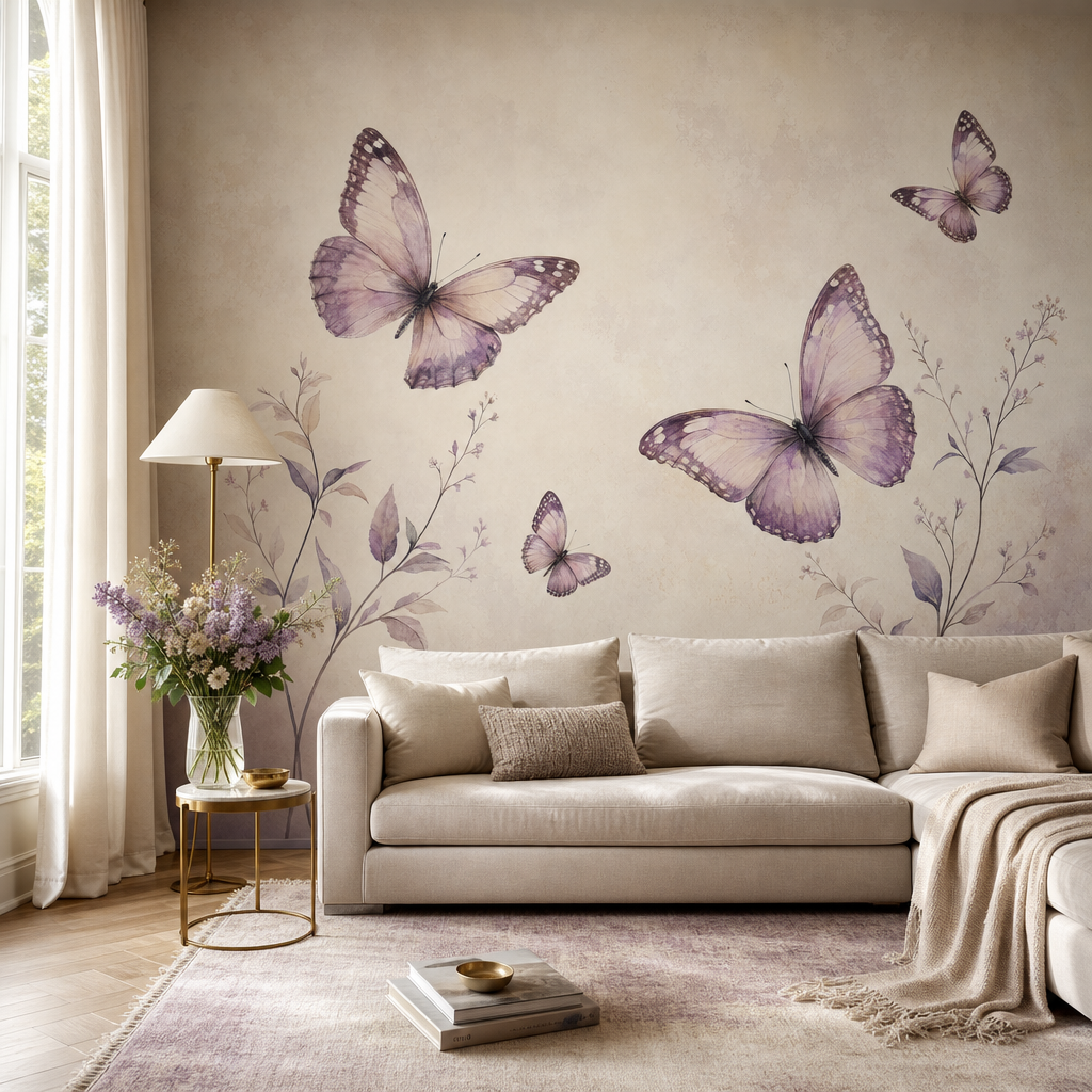 Lilac Flutter living room mockup