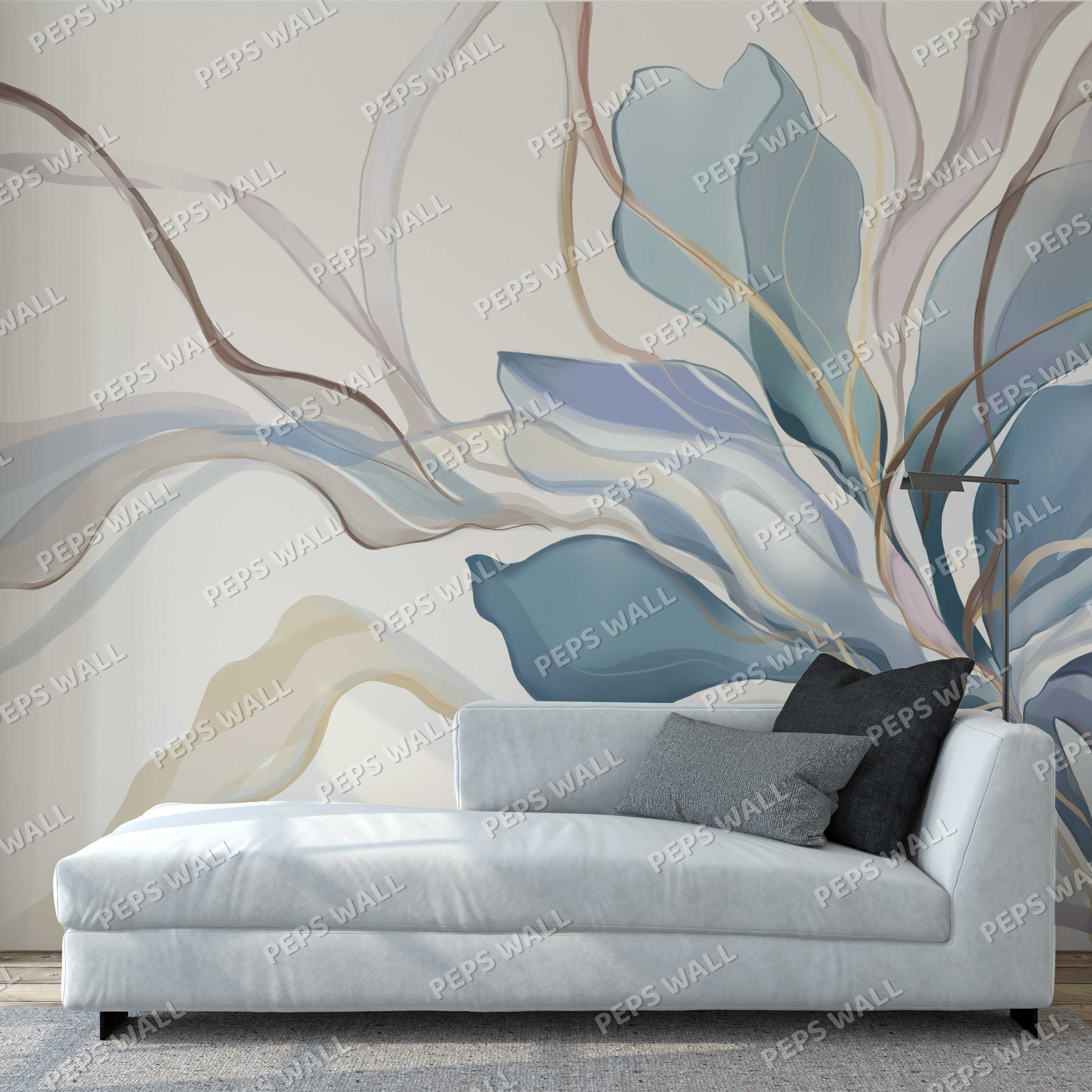 Abstract Blue Flowers — neutral wallpaper Dubai, Peps Wall