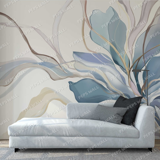 Abstract Blue Flowers — neutral wallpaper Dubai, Peps Wall