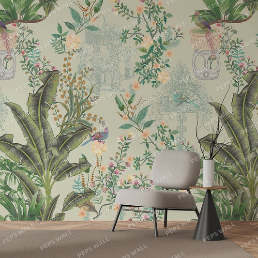 Blissful Leaves — tropical palm wallpaper mural, Peps Wall Dubai
