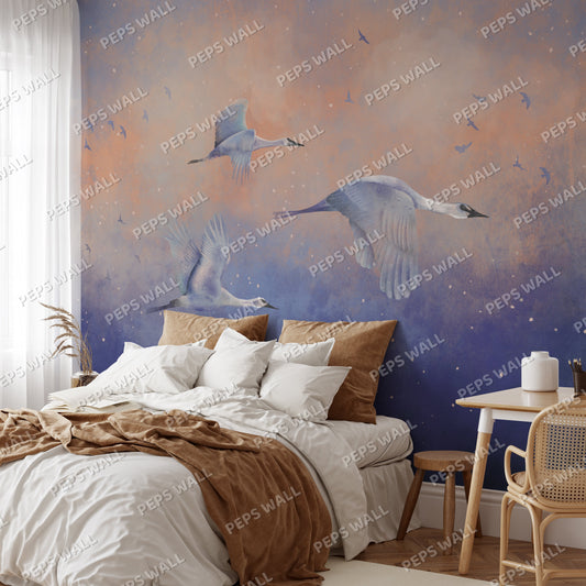 Blue Birds — floral wallpaper Dubai, Peps Wall