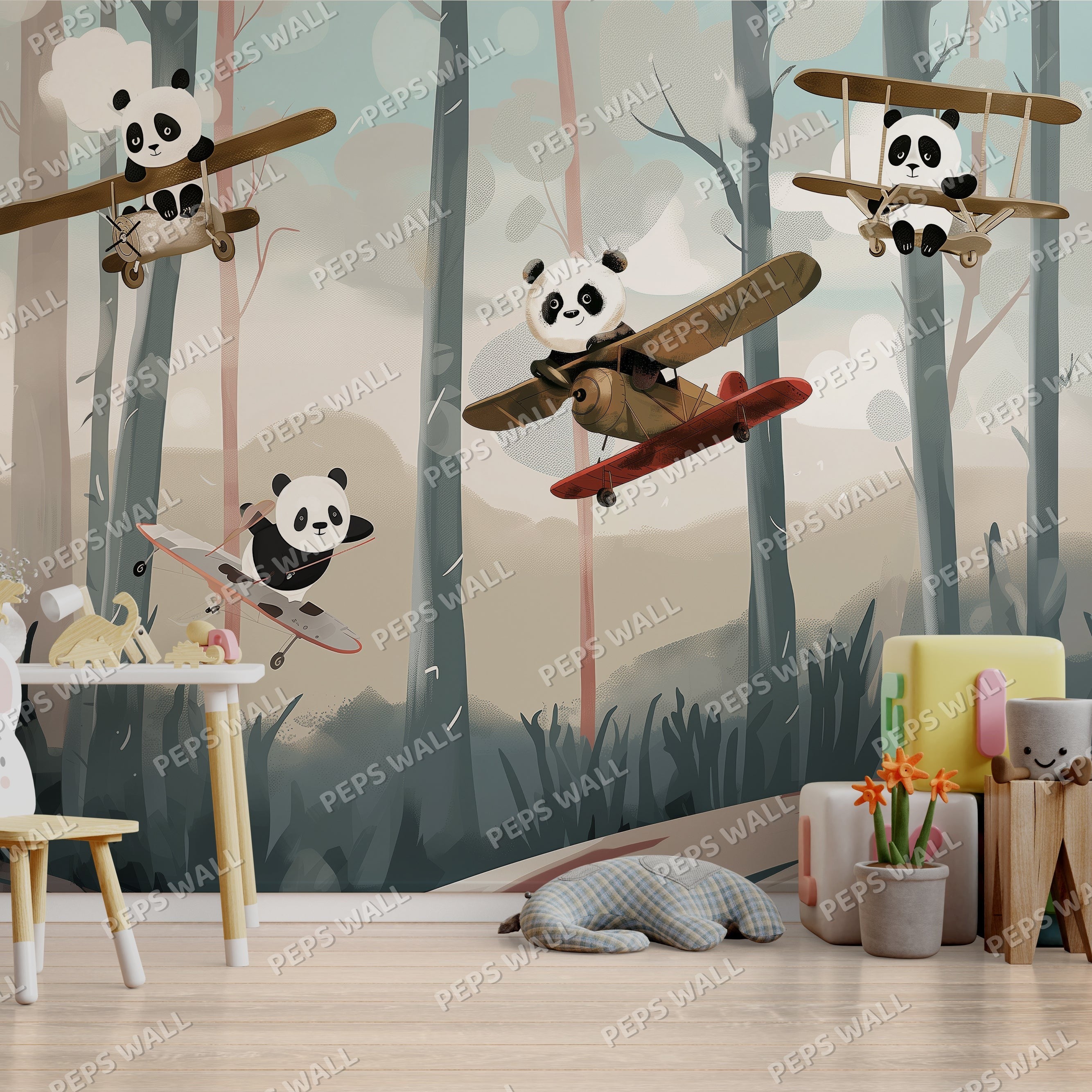 Pandas Playtime - Blue & Gold