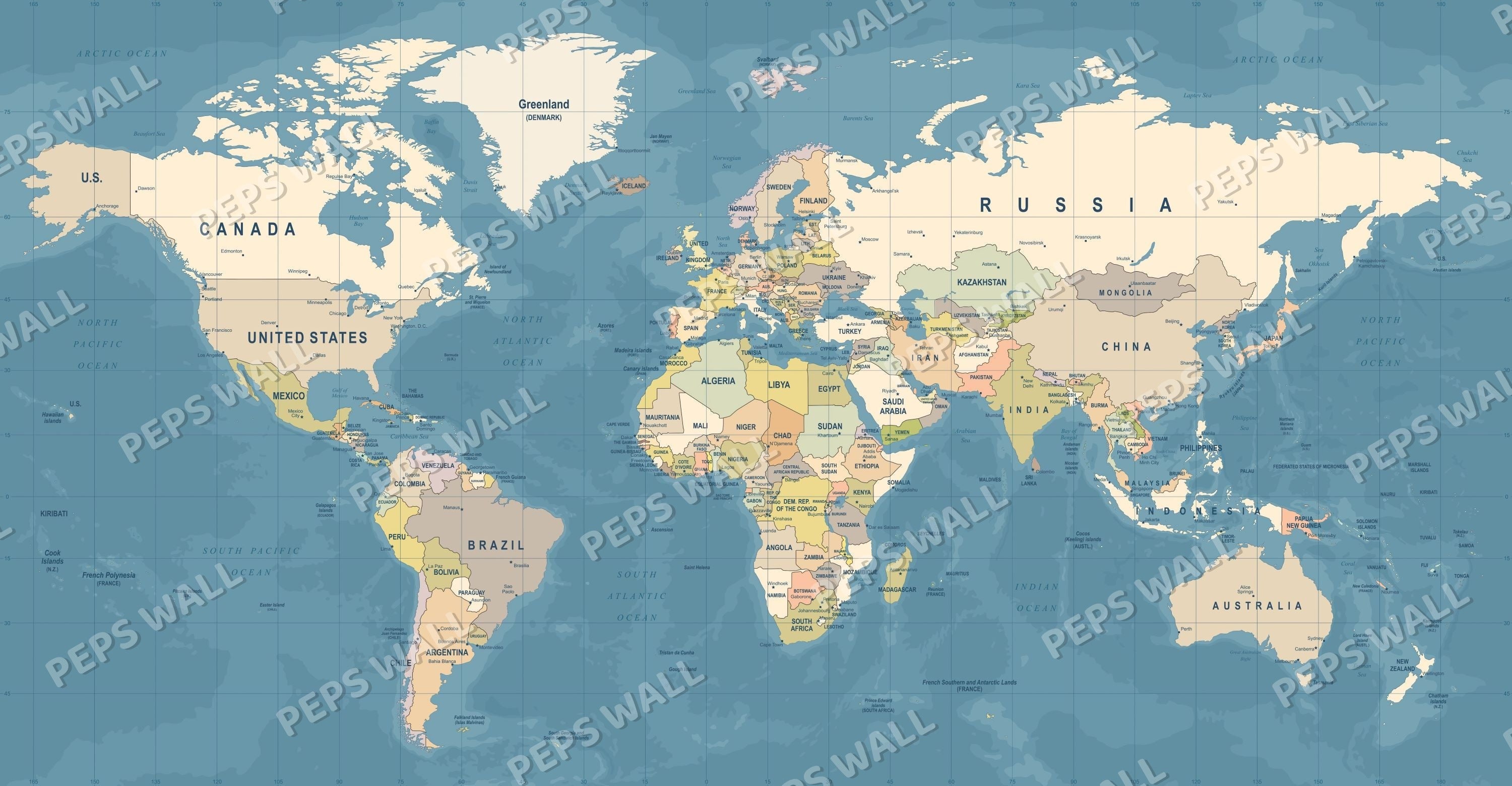 World map - countries — world map wallpaper Dubai, Peps Wall