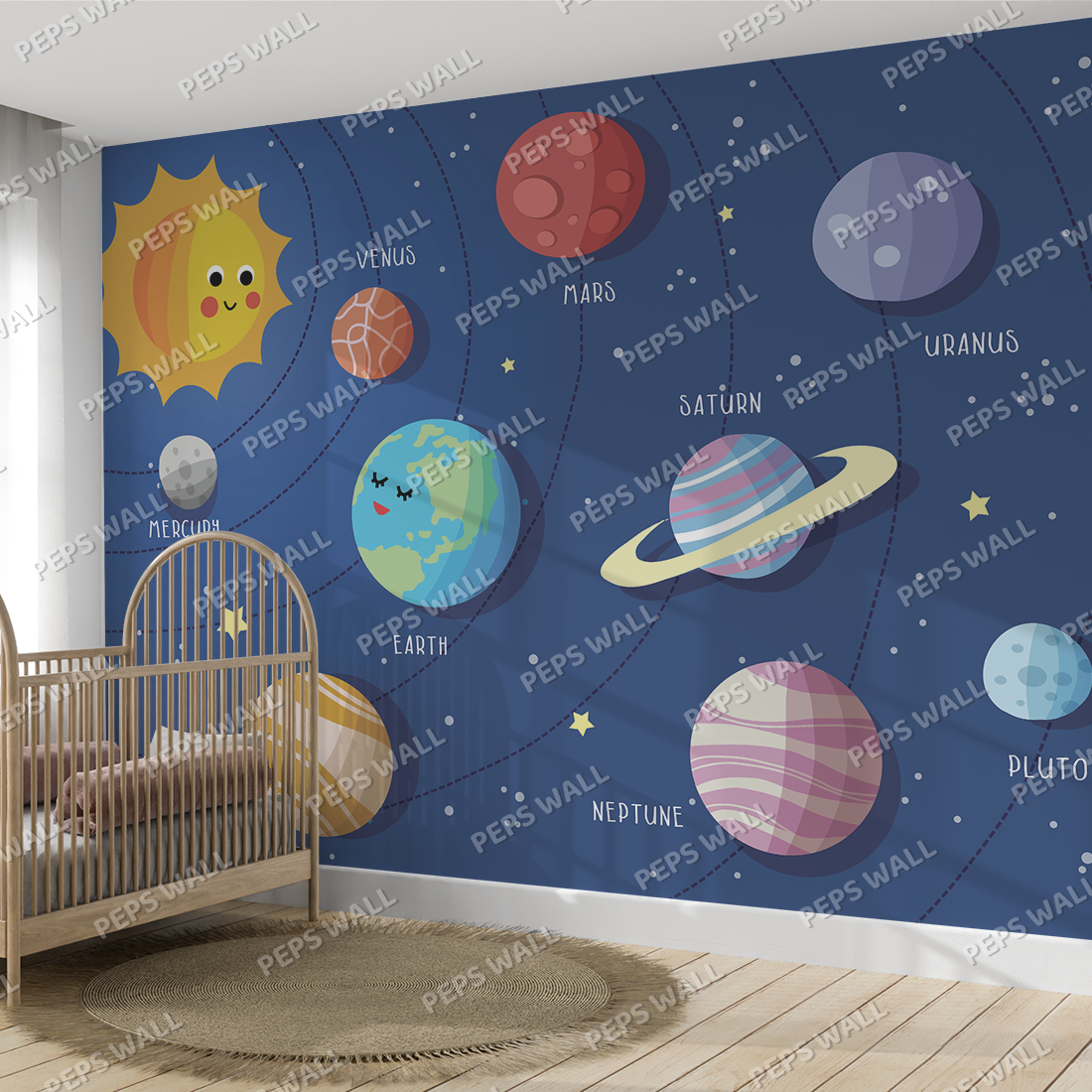 Happy Galaxy — kids space wallpaper Dubai, Peps Wall