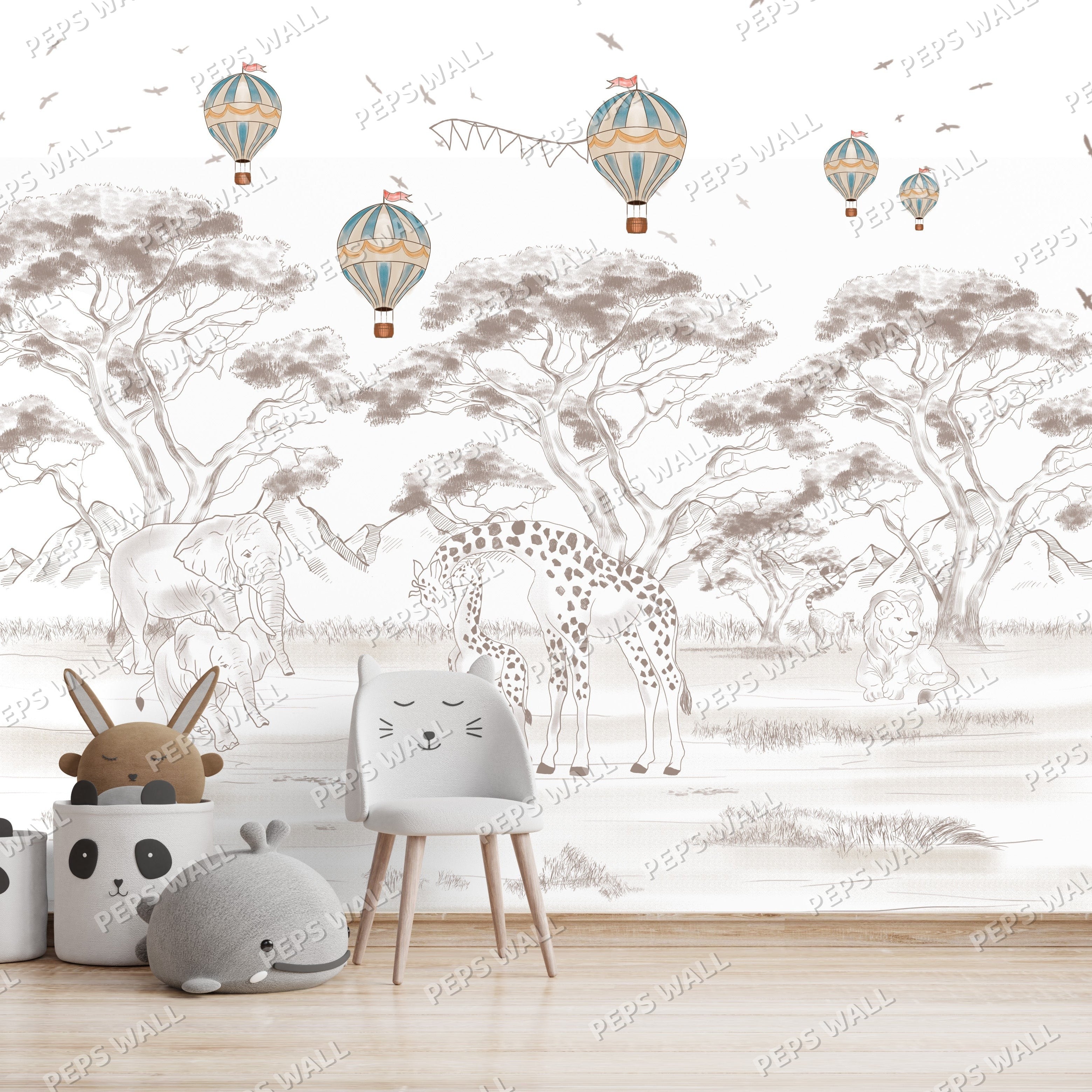 Safari Dream in the Sky — kids space wallpaper Dubai, Peps Wall