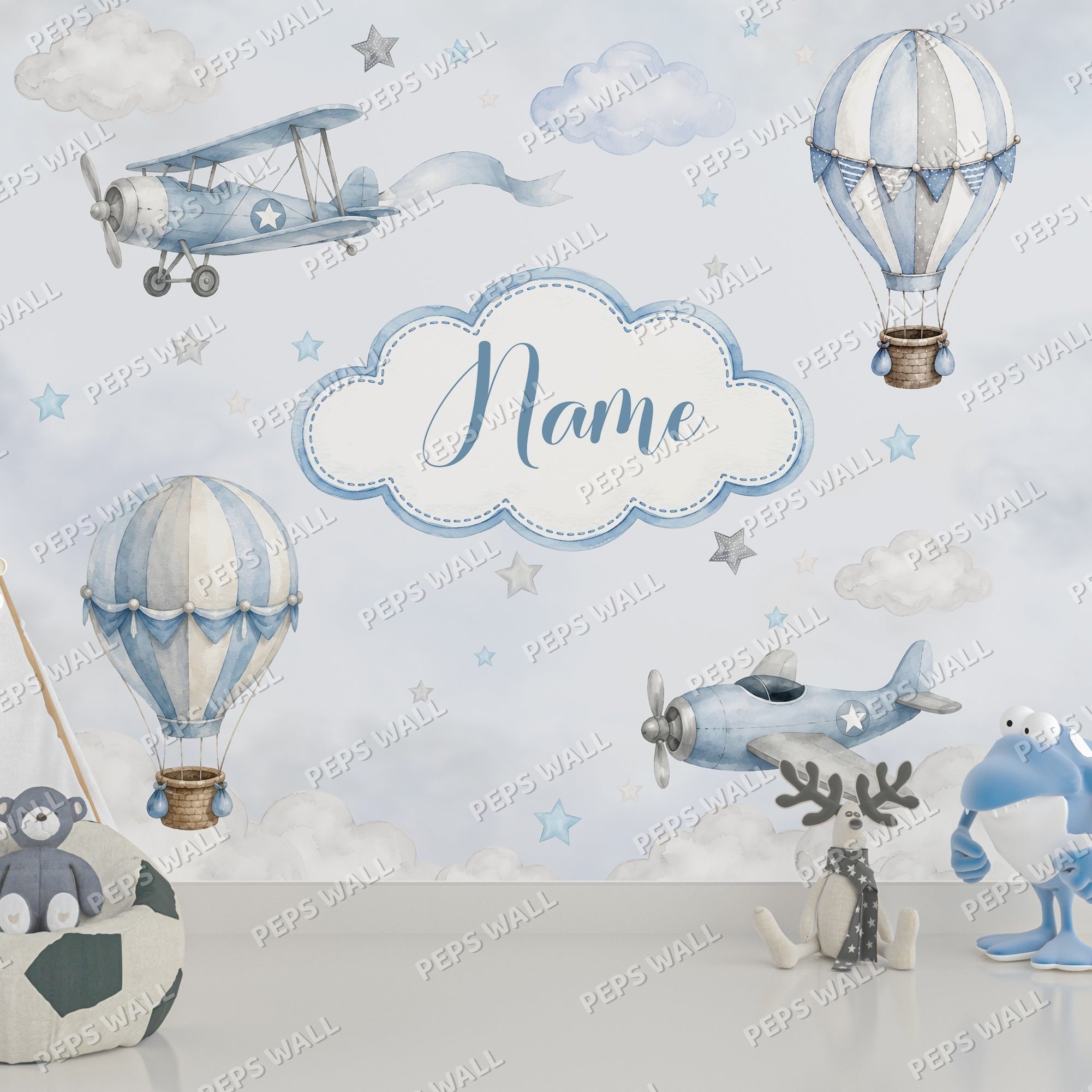 Airplane Adventure — kids space wallpaper Dubai, Peps Wall