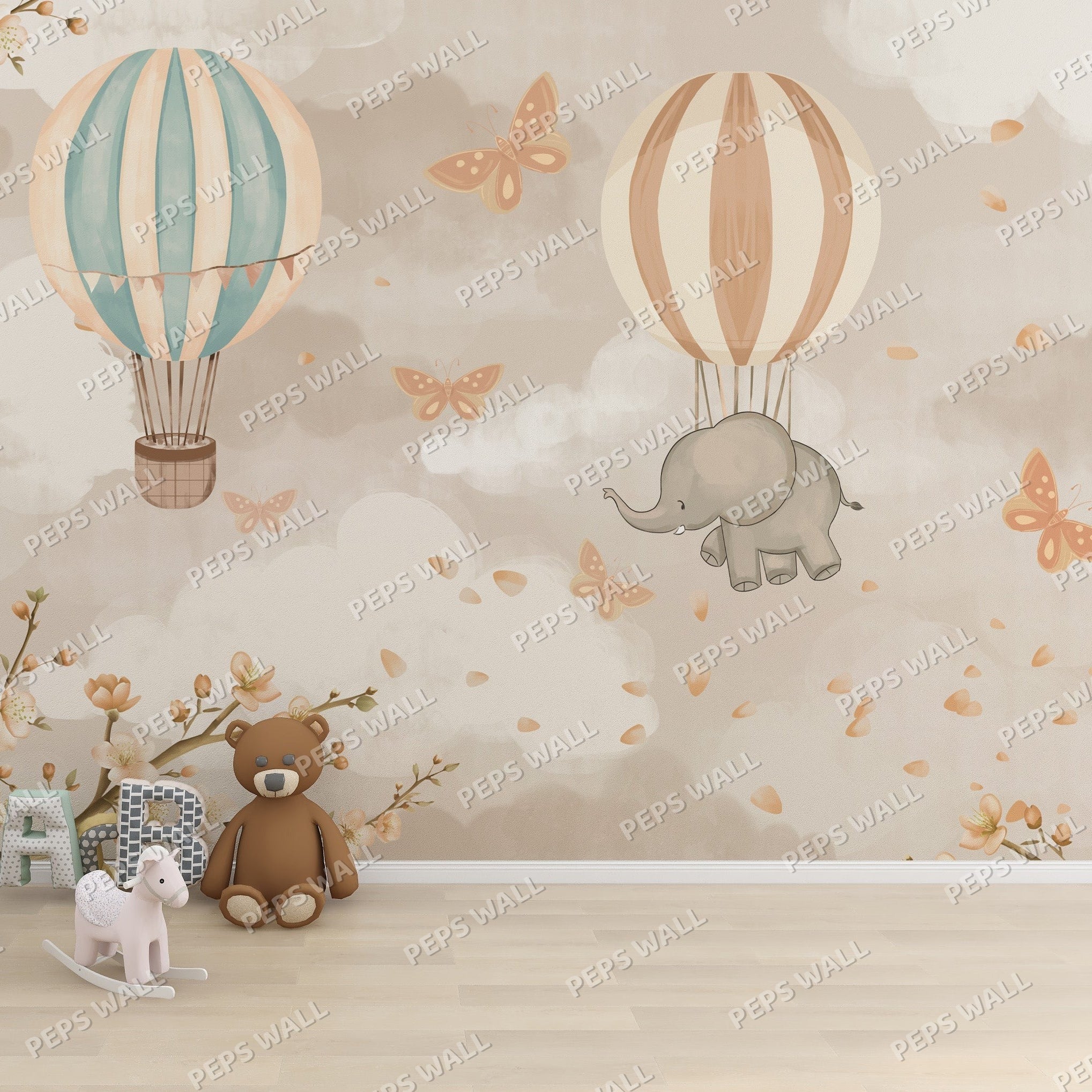 Elephant Adventure — kids space wallpaper Dubai, Peps Wall