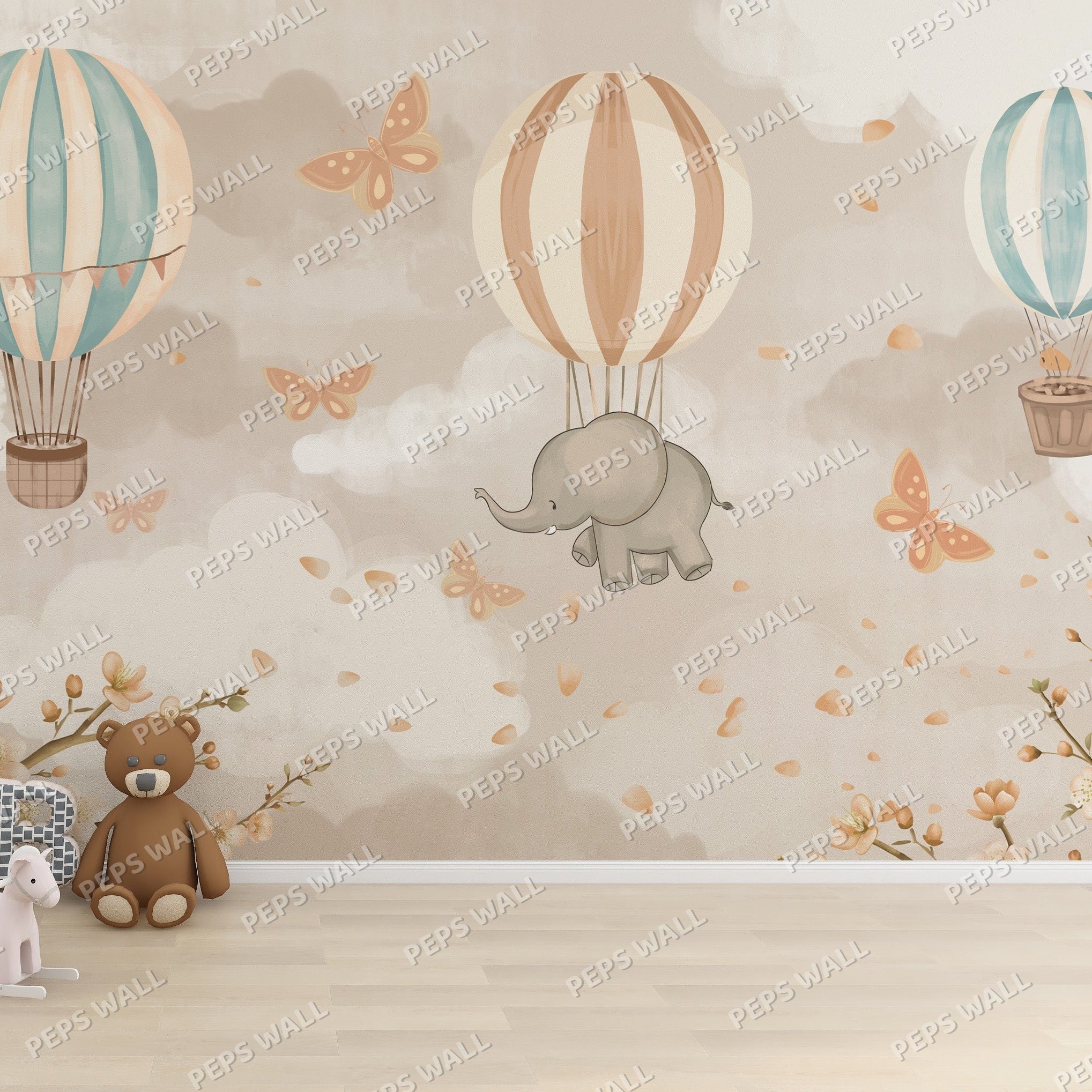 Elephant Adventure — kids space wallpaper Dubai, Peps Wall