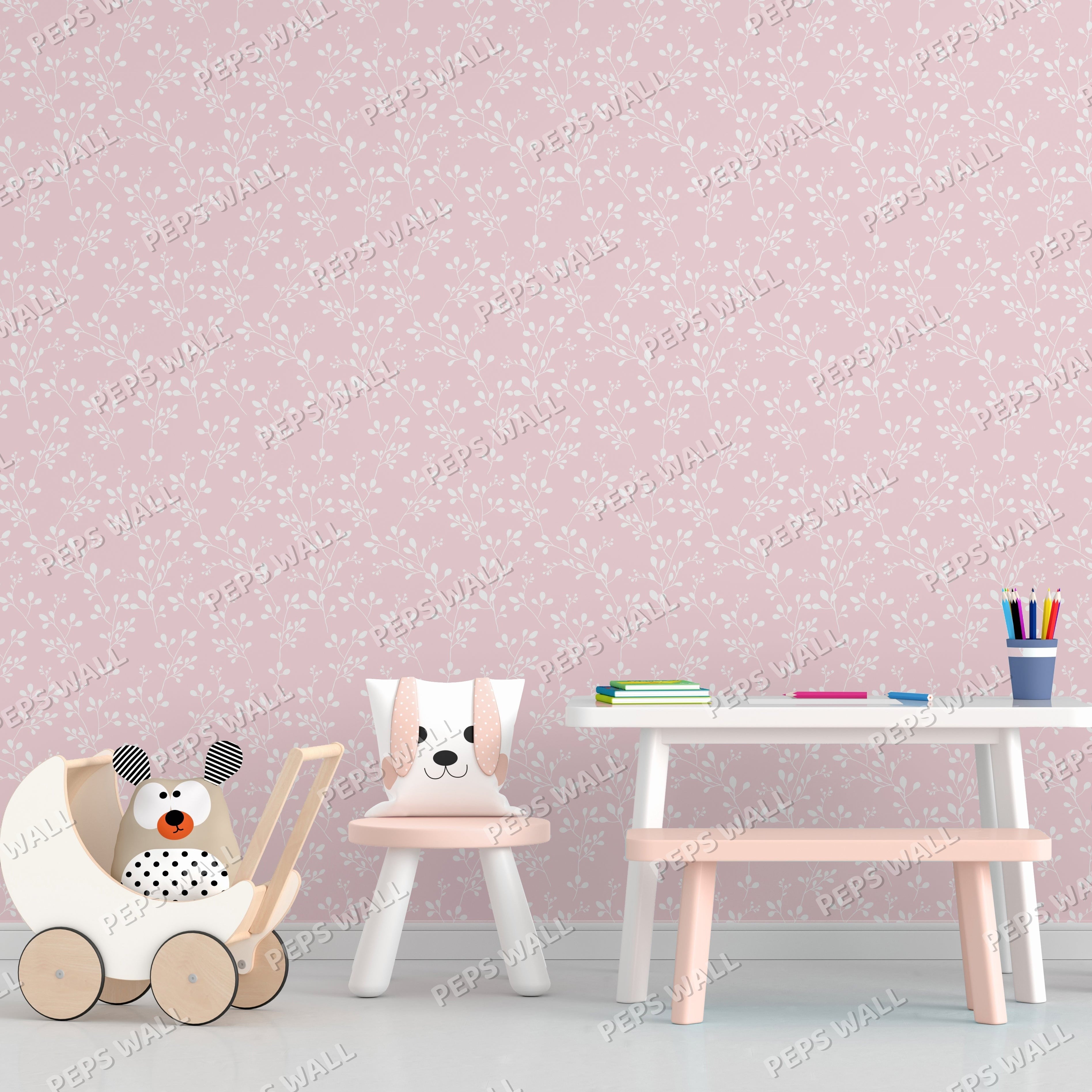 Princess White Leaves — kids pattern wallpaper Dubai, Peps Wall