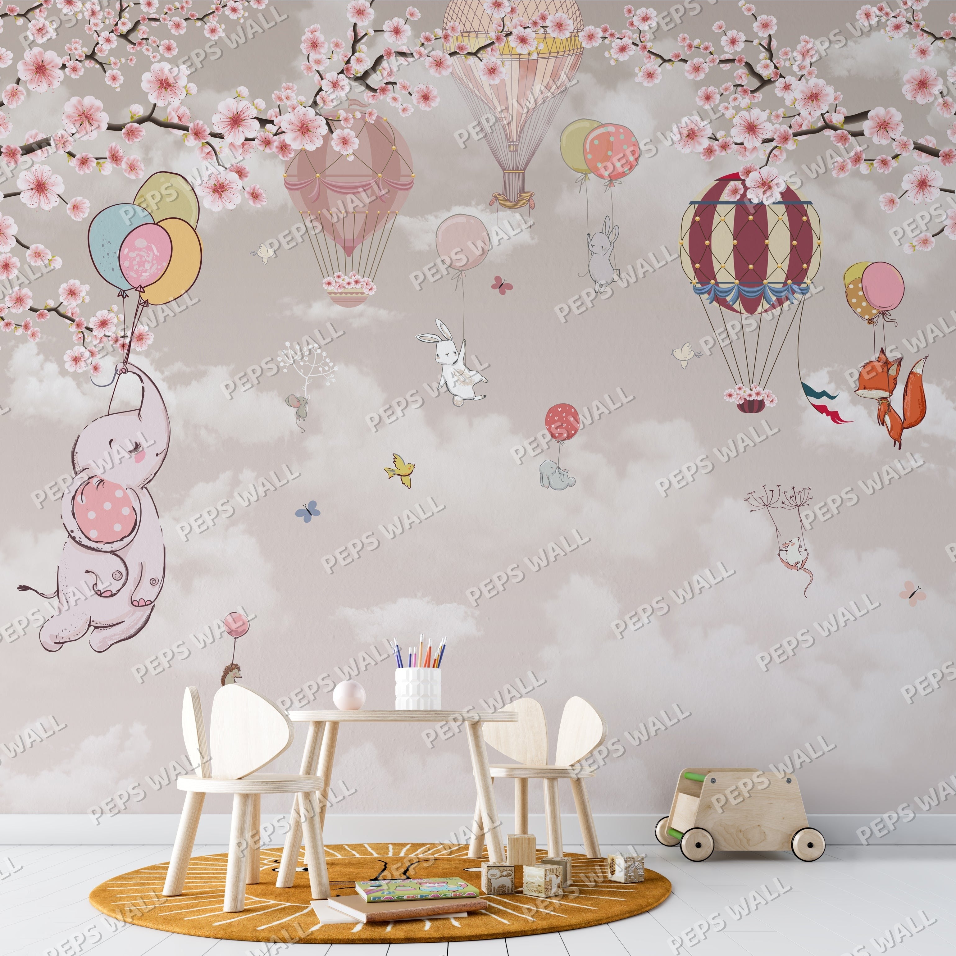 Animals in the Sky — kids space wallpaper Dubai, Peps Wall