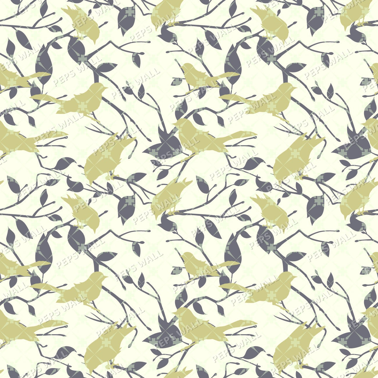 Yellow Birds — warm neutral wallpaper mural, Peps Wall Dubai