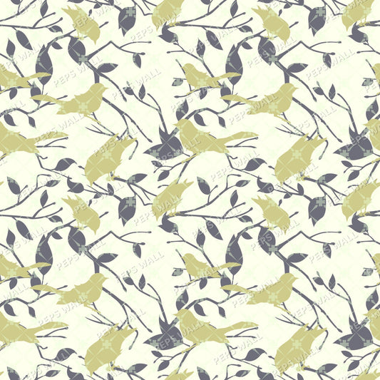 Yellow Birds — warm neutral wallpaper mural, Peps Wall Dubai