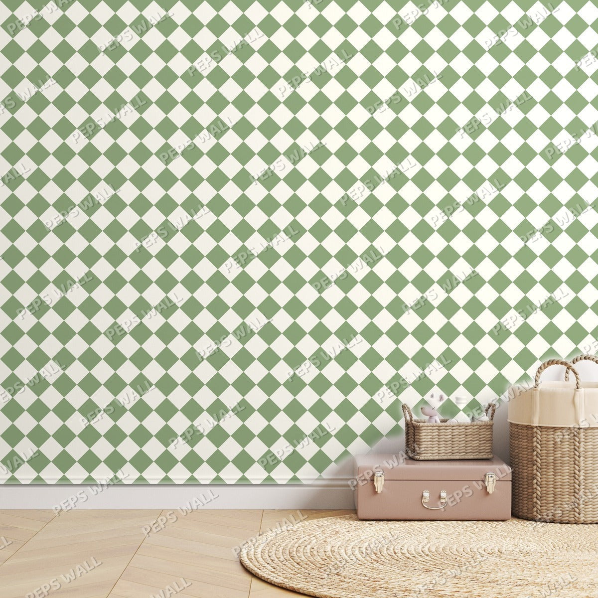 Sage Houndstooth — room mockup
