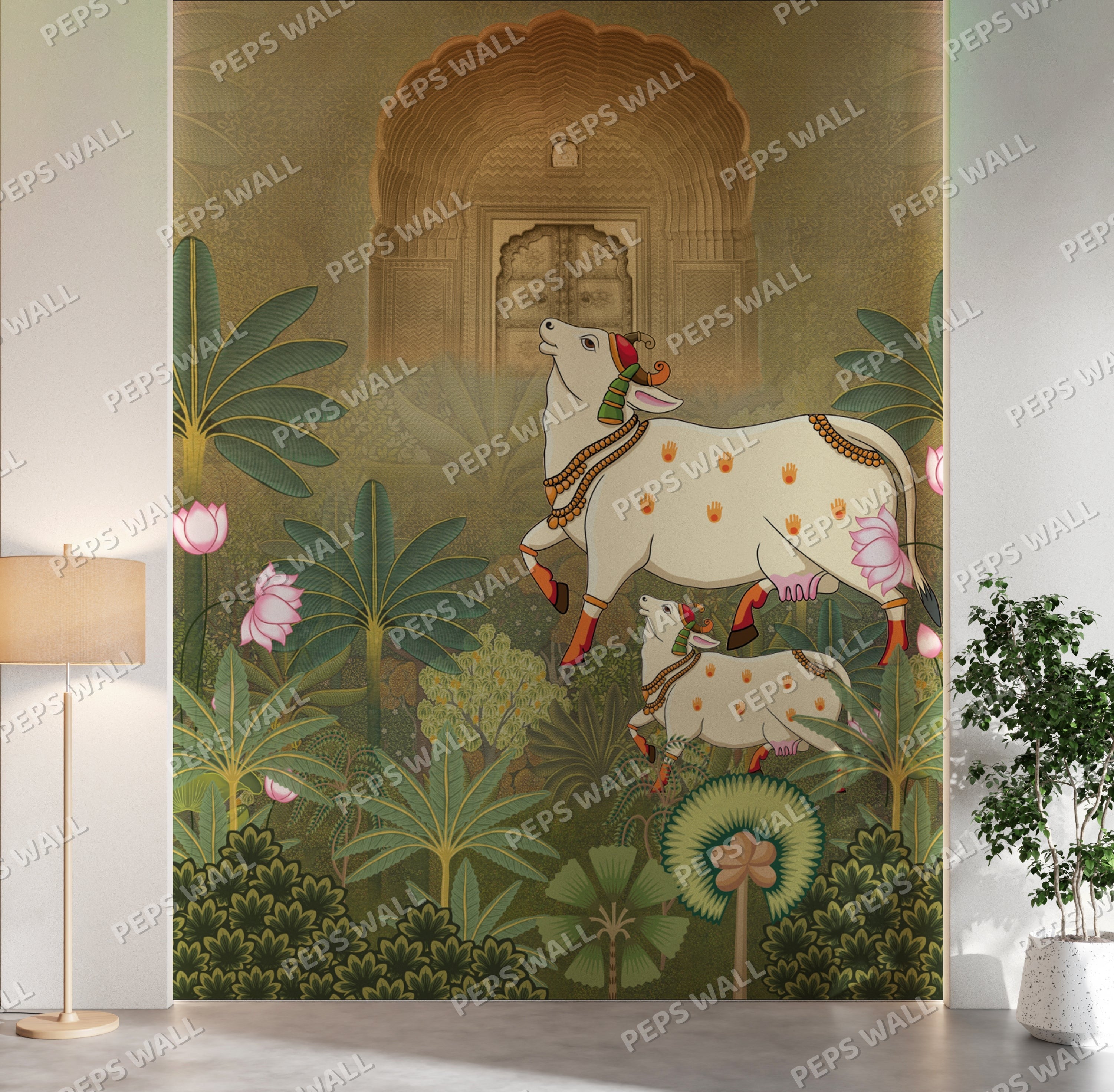 Pichwai Scene — indian wallpaper Dubai, Peps Wall