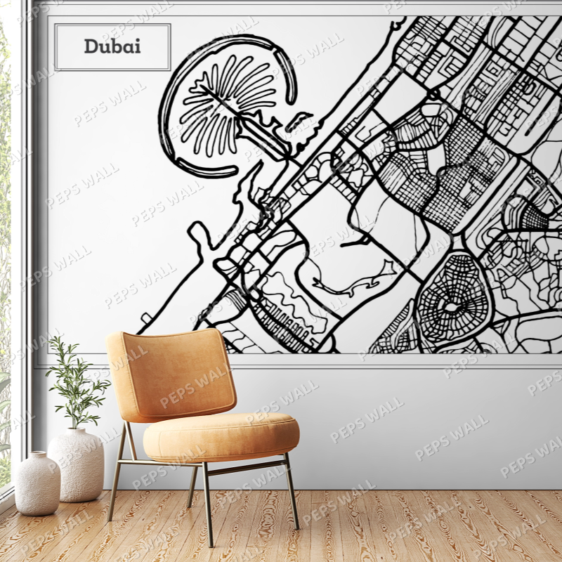 Dubai map - black & white — dubai skyline wallpaper Dubai, Peps Wall